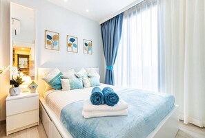อพาร์ทเมนท์สำหรับครอบครัว, 2 ห้องนอน, ปลอดบุหรี่, ระเบียง | โต๊ะทำงาน, ห้องเก็บเสียง, เปล/เตียงเด็กอ่อน (ฟรี), Wi-Fi ฟรี