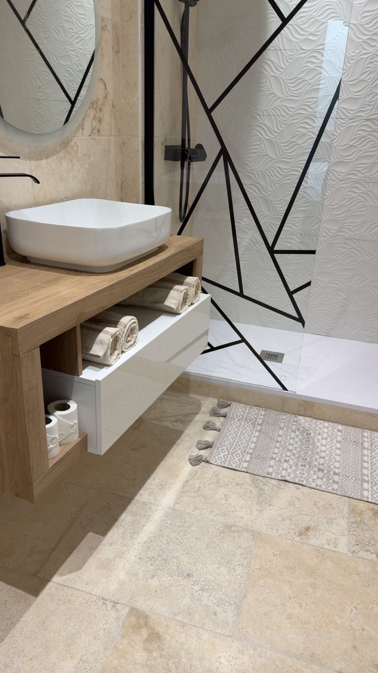 Hair dryer, towels, toilet paper