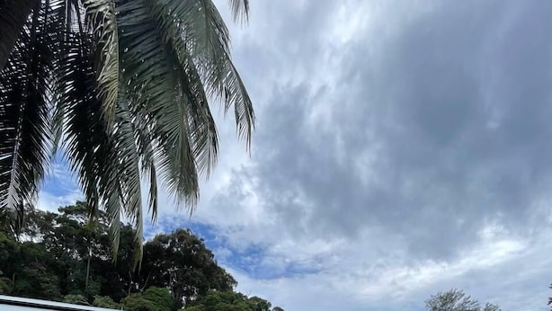 A swimming pool with surrounding wooden chairs and tables, a building with a flat roof, and lush greenery in the background. - Arwana Beach Resort - Perhentian (Pulau Perhentian Besar)