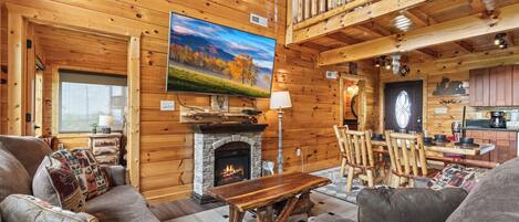 Smart TV, fireplace, video games