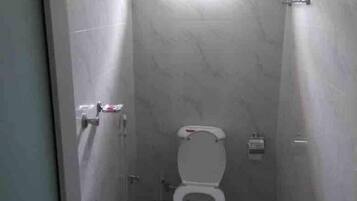 Shower, bidet, towels, toilet paper