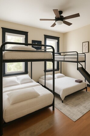 4 bedrooms, iron/ironing board, WiFi, bed sheets