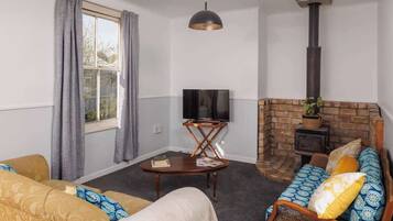 Televisión y chimenea