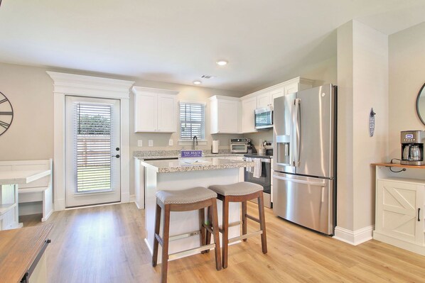 Fridge, microwave, oven, stovetop - Steps from the Sand - New 3BR Beach Cottage Near Keesler AFB & Gulf Fun (Biloxi)