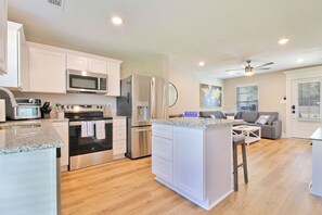 Fridge, microwave, oven, stovetop - Steps from the Sand - New 3BR Beach Cottage Near Keesler AFB & Gulf Fun (Biloxi)