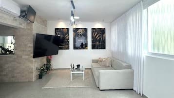 Smart TV, DVD player, music library, stereo