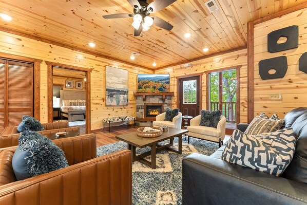 Smart TV, fireplace, foosball