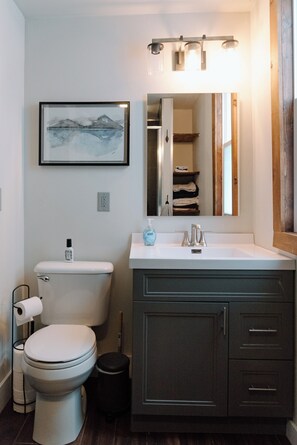 Shower, hair dryer, towels, soap - Modern 2 Bedroom Downtown Apartment (Milwaukee)