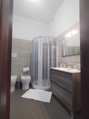 Secadora de cabello, toallas, jabón, papel de baño 