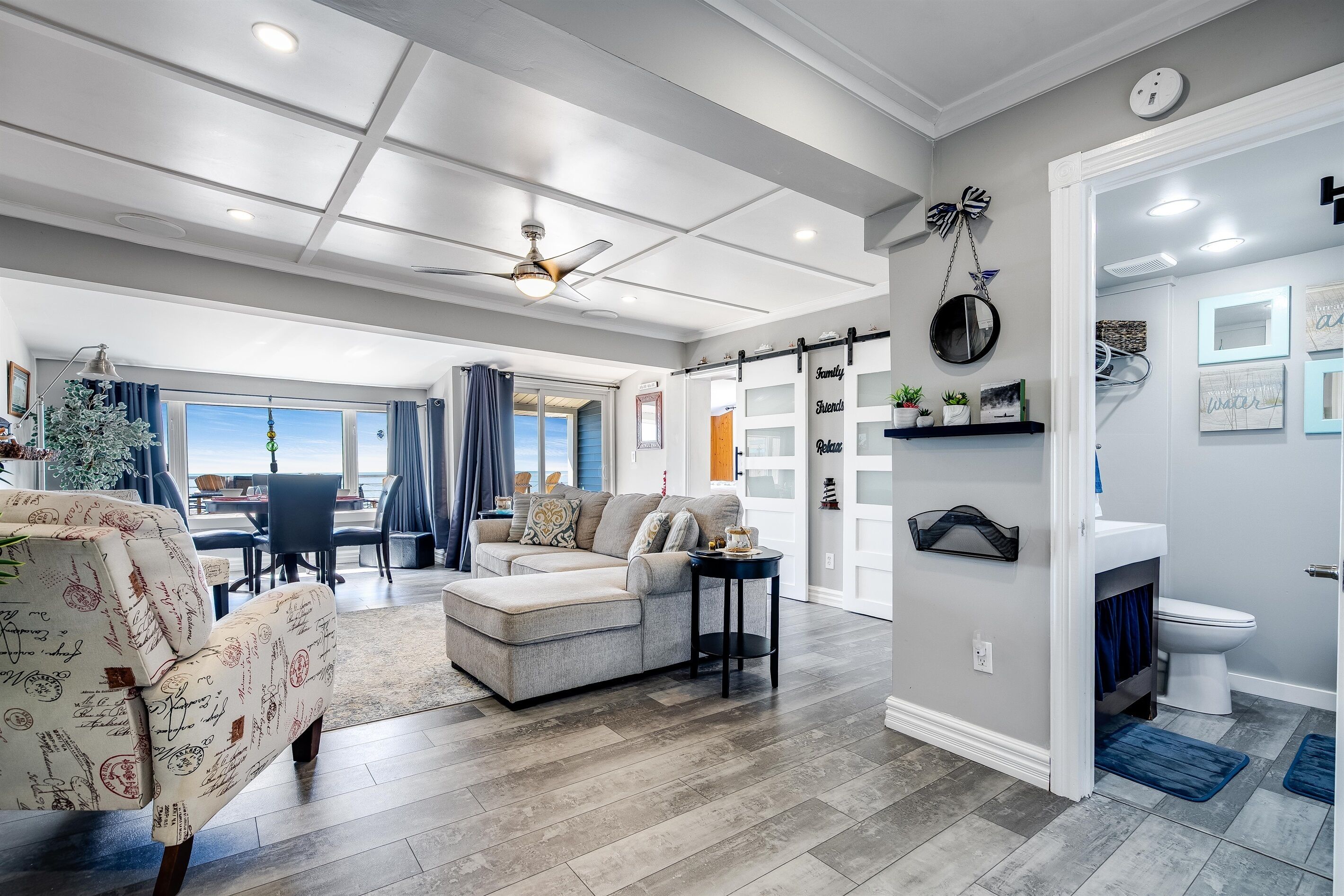 TV connectée, cheminée, lecteur de DVD, livres