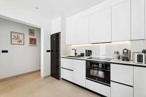 Fridge, microwave, oven, dishwasher