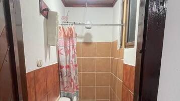 Shower, free toiletries, towels, soap