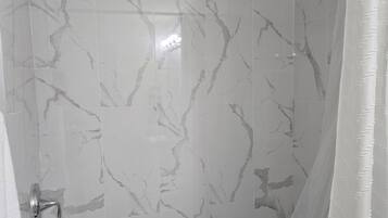 Hair dryer, bidet, towels, soap