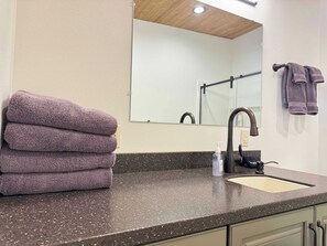 Ducha, secador de pelo, toallas y champú