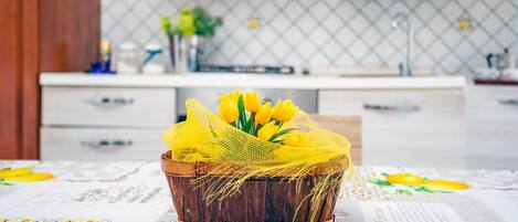 Fridge, oven, stovetop, coffee/tea maker