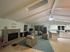 TV, fireplace