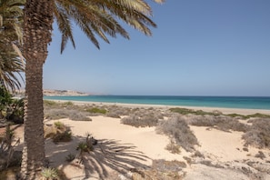 A beach with sand dunes, sparse vegetation, and a clear blue sky. - Holiday Home 'Betta' with Private Pool, Garden and Wi-Fi (Costa Calma)