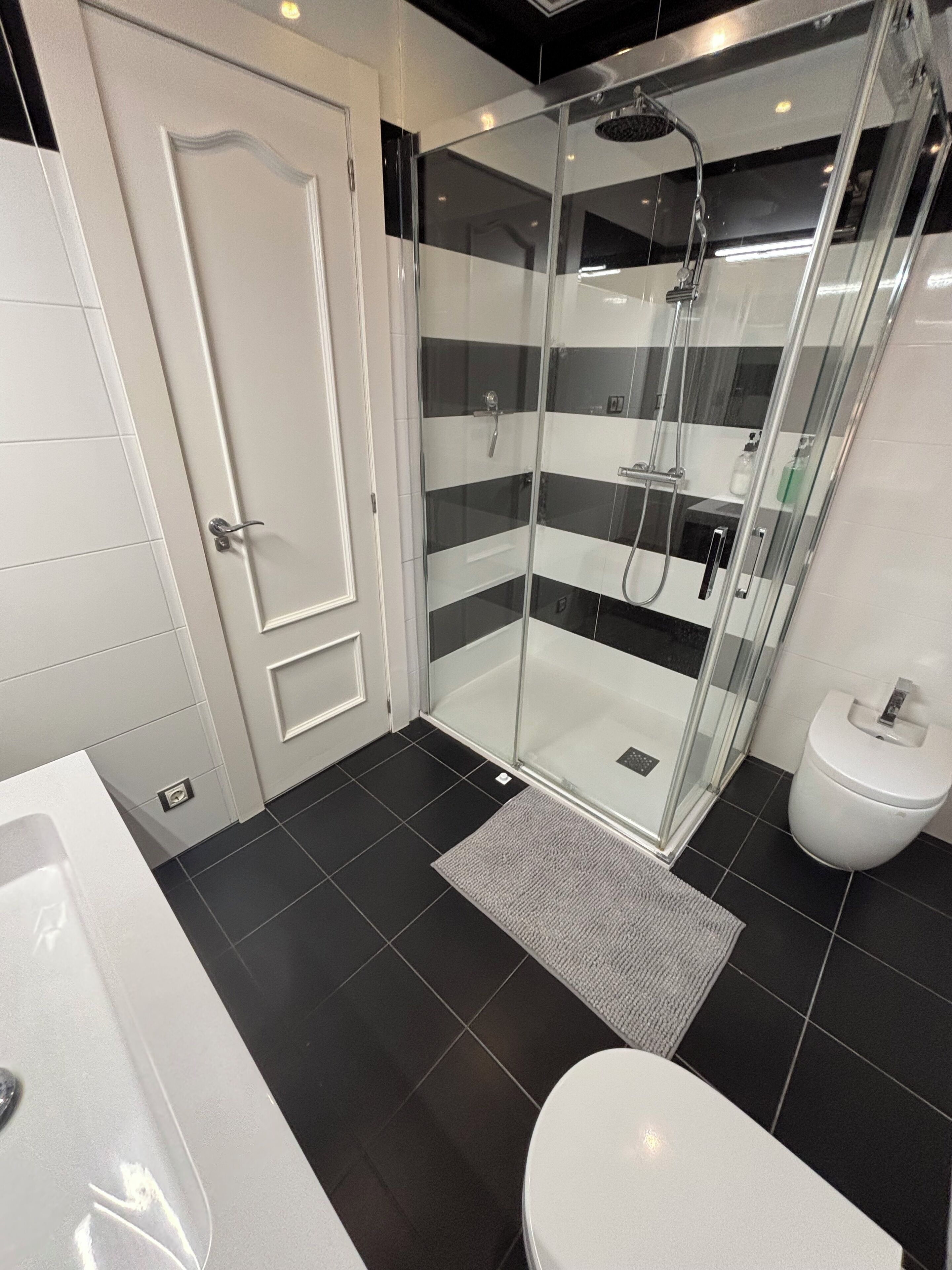 Hair dryer, bidet, towels, soap