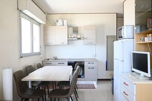 Fridge, dining tables