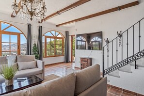 TV, fireplace - Exclusive Villa with Panoramic Views and Private Pool (Almuñecar)