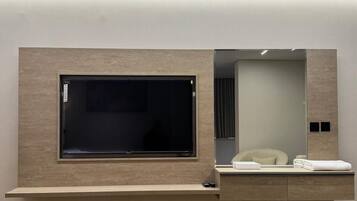 In-room safe, desk, laptop workspace, blackout curtains