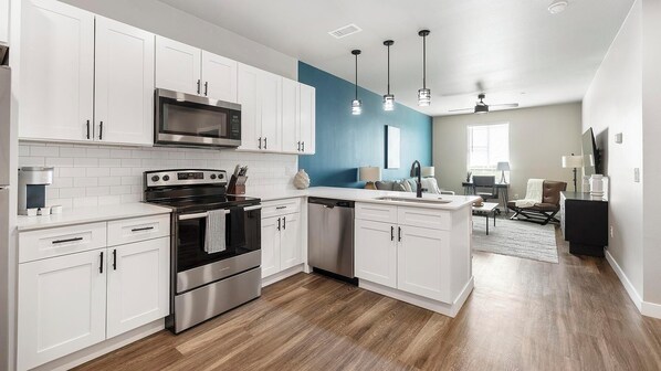 Fridge, dining tables