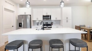 Fridge, dining tables