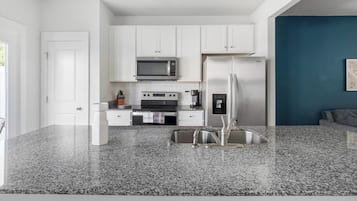 Fridge, dining tables