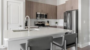 Fridge, dining tables