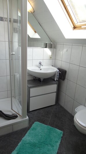 Shower, hair dryer, towels, soap - HAUS WEINGARTEN vacation apartment "Relax" directly on the vineyards (Ernst)