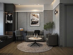 Apartamento Deluxe, balcón, vistas a la ciudad | Zona de estar | Una Smart TV