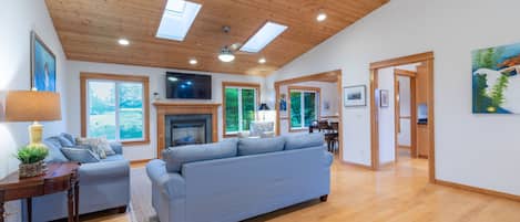 Fernseher, Kamin, Bücher