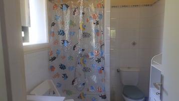 Hair dryer, towels, toilet paper