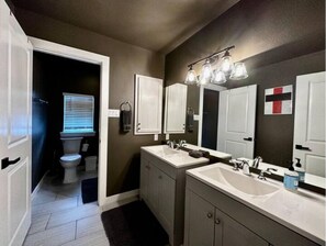 Hair dryer, towels, soap