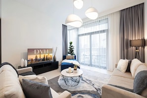 Appartement Premium, 2 chambres, balcon, vue ville | Coin séjour