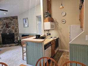 Fridge, microwave, oven, stovetop - Experience ‘Mountain Charm’ | Vaulted Ceilings, Fireplace & Walk-to-Slopes Access in Canaan Valley (Tucker County)