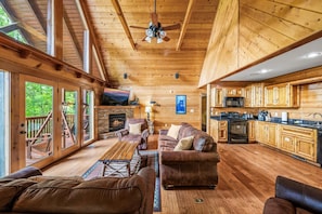 TV, fireplace