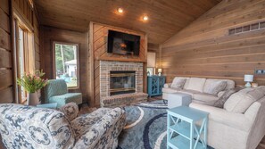 Smart TV, fireplace, video games, books