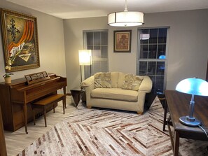 Smart TV, fireplace, table football, stereo