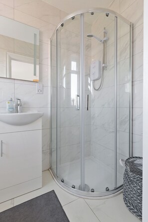 Hair dryer, towels, toilet paper