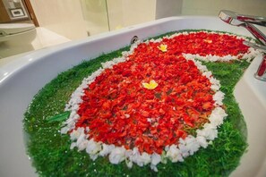 Baignoire à jets, sèche-cheveux, bidet, serviettes fournies