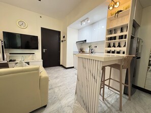 Interior - Luxurious, modern 1-bedroom condo in serene Makati City with WiFi, AC, Fans. (Makati City)