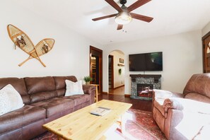 Smart TV, fireplace, table football