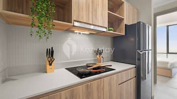 Apartemen, 3 kamar tidur, pemandangan kota | Dapur pribadi | Lemari es besar, microwave, kompor, dan peralatan masak/sendok-piring
