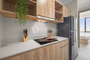 Appartement, 3 chambres, vue ville | Cuisine privée | Grand réfrigérateur, micro-ondes, plaque de cuisson