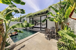 Luxury Quadruple Room, Private Pool | Minibar, in-room safe, desk, laptop workspace