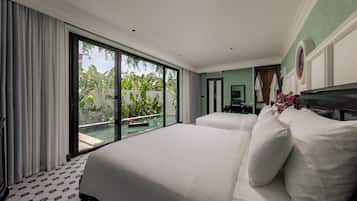 Luxury Quadruple Room, Private Pool | Minibar, in-room safe, desk, laptop workspace