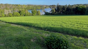 A grassy field with a lake and trees in the background. - House with character, exceptional view of the river Odet, on one level (Plomelin)