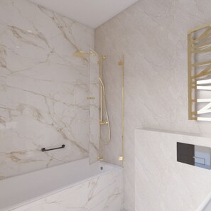 Habitación doble superior, vista al jardín | Baño | Secadora de cabello, batas, pantuflas, toallas