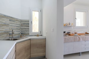 A modern kitchen with a built-in sink, wooden cabinets, and a window above the countertop.